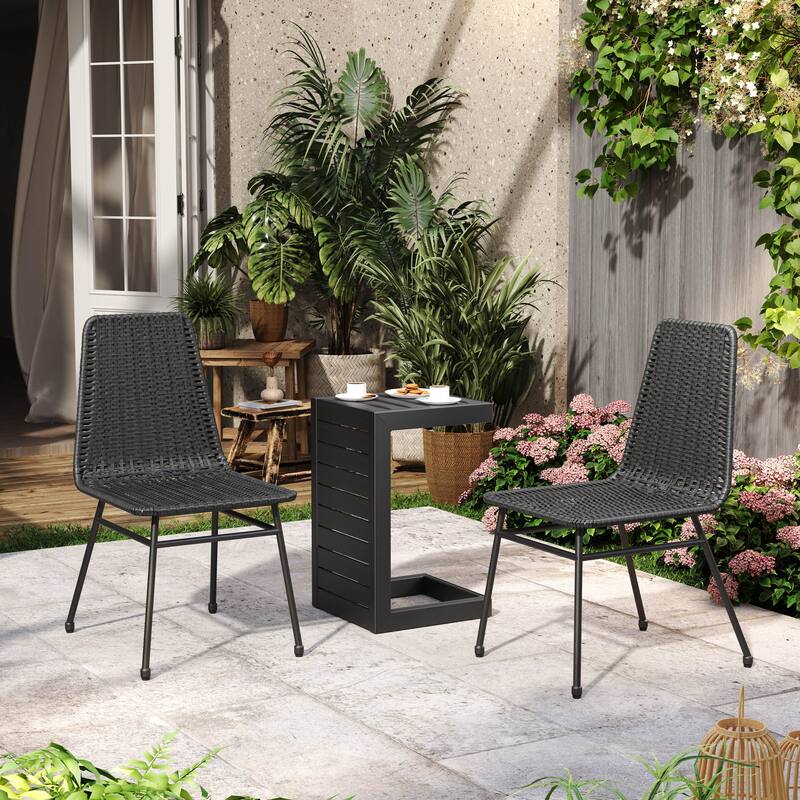 Christopher Knight Home - Benjamin Patio Set Include Rattan Chair And Accent Table - Dark Brown Chair+Black accent table