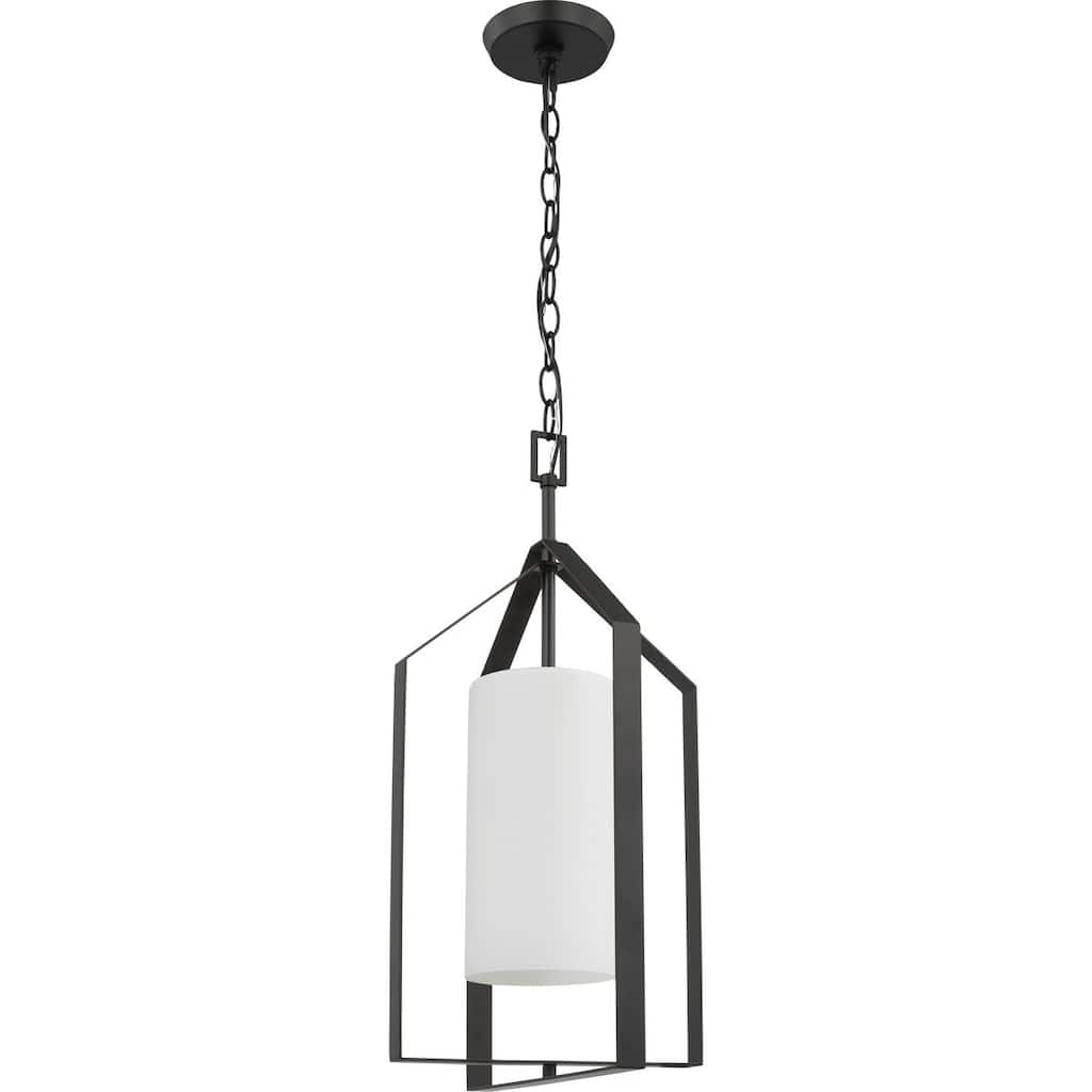 Vertex Collection One-Light Matte Black Etched White Contemporary Foyer Light - 12 in x 12 in x 22.5 in
