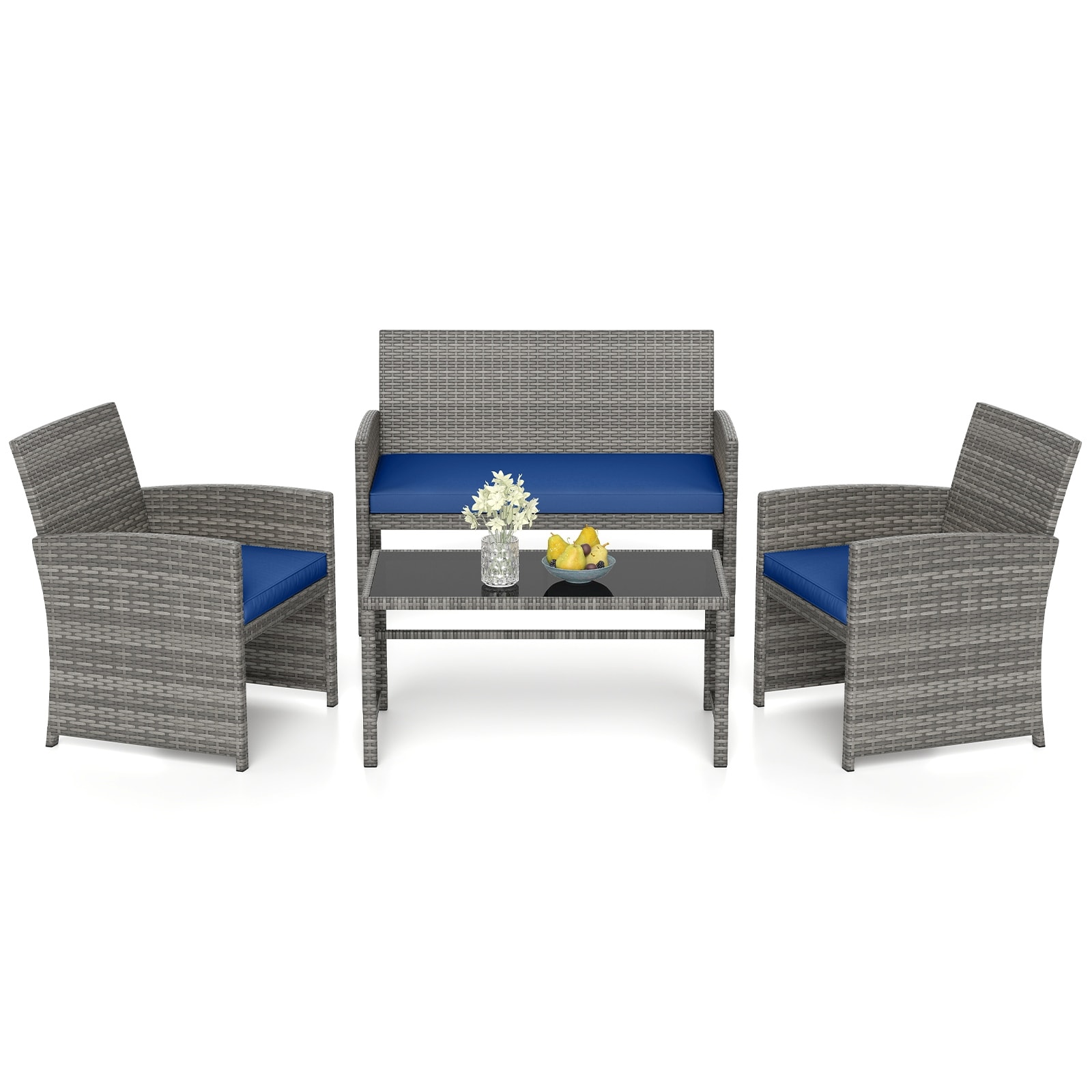 Gymax 4 Piece Patio Furniture Set Outdoor Wicker Conversation Set w/