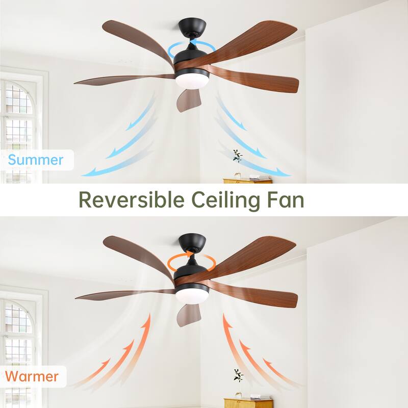 Quiet Reversible DC Motor Ceiling Fan with 6-Speed Wind Remote Control and 3-Color LED Lighting, Timer Function