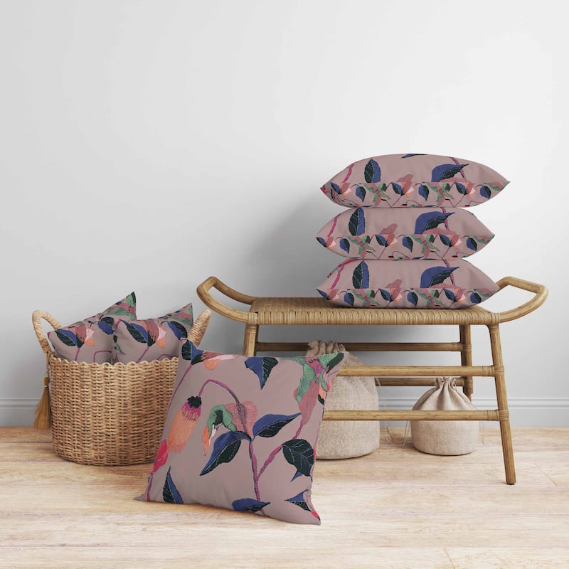 Nature's Embroidery Faux Suede Reversible Throw Pillow Lavender and Blue