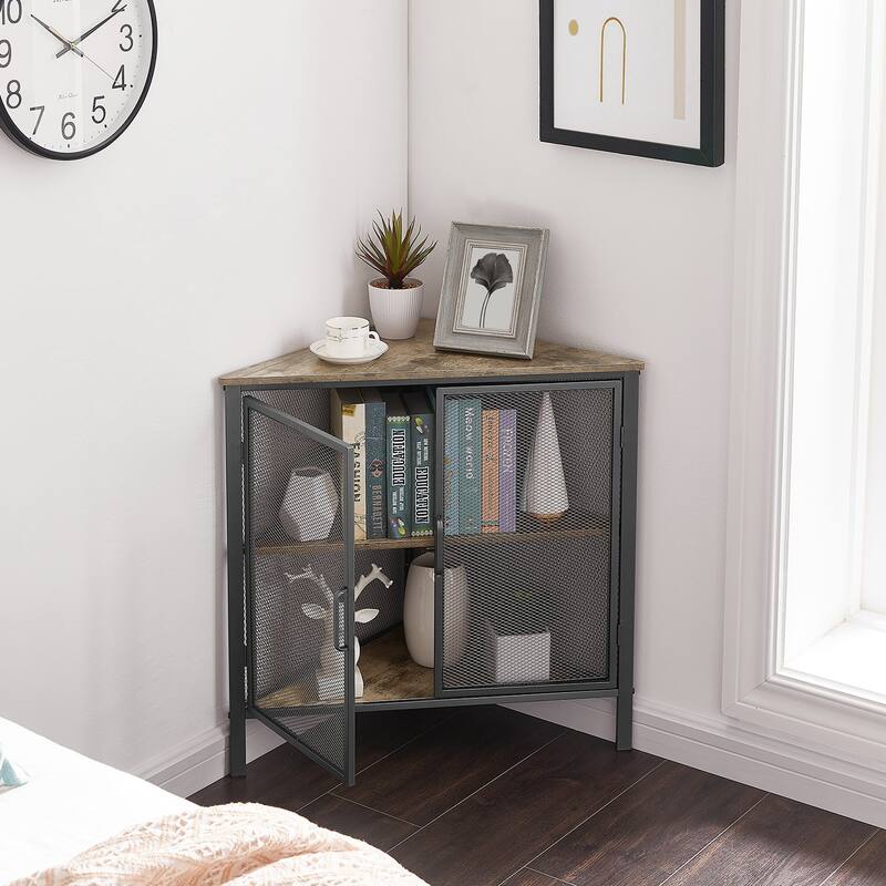 VECELO Modern Triangle Corner Bookcase Corner Bookshelf with Storage Cabinets Corner Cabinet