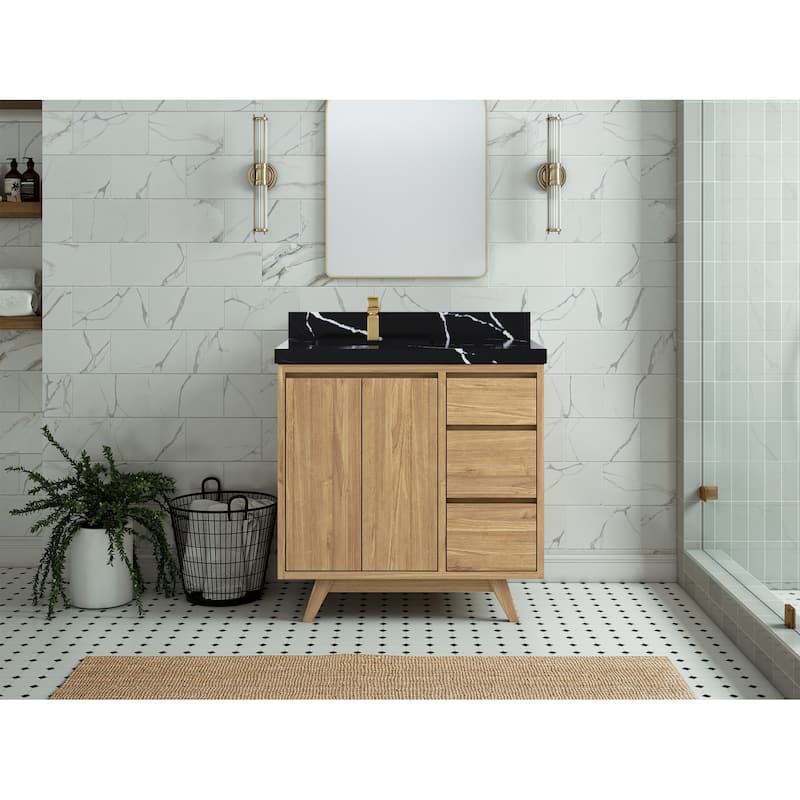 Willow Collections 36 in. W x 22 in. D Madison Teak Left Offset Sink Bathroom Vanity with Countertop