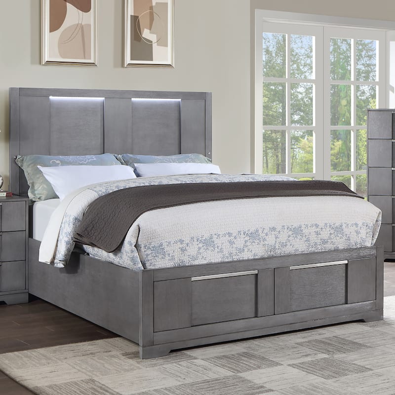 Furniture of America Tona Contemporary 5-Piece Grey Wood Storage Platform Bedroom Set with LED Lights