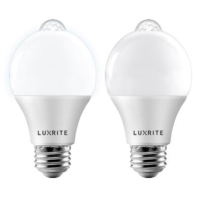 Luxrite A19 LED Dusk to Dawn Motion Sensor Light Bulb 60W Equivalent 800 Lumens UL Listed E26 Base 2 Pack