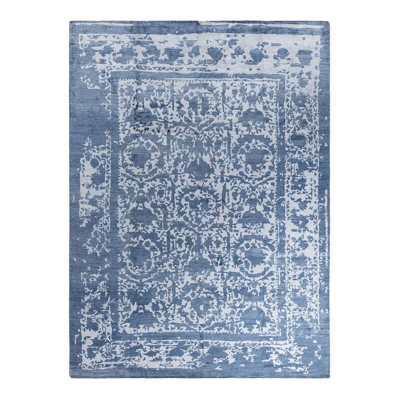 Modern One-of-a-Kind Hand-Knotted Area Rug - White, 9' 0" x 12' 1" - 9' 0" x 12' 1"