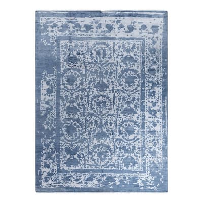 Modern One-of-a-Kind Hand-Knotted Area Rug - White, 9' 0" x 12' 1" - 9' 0" x 12' 1"