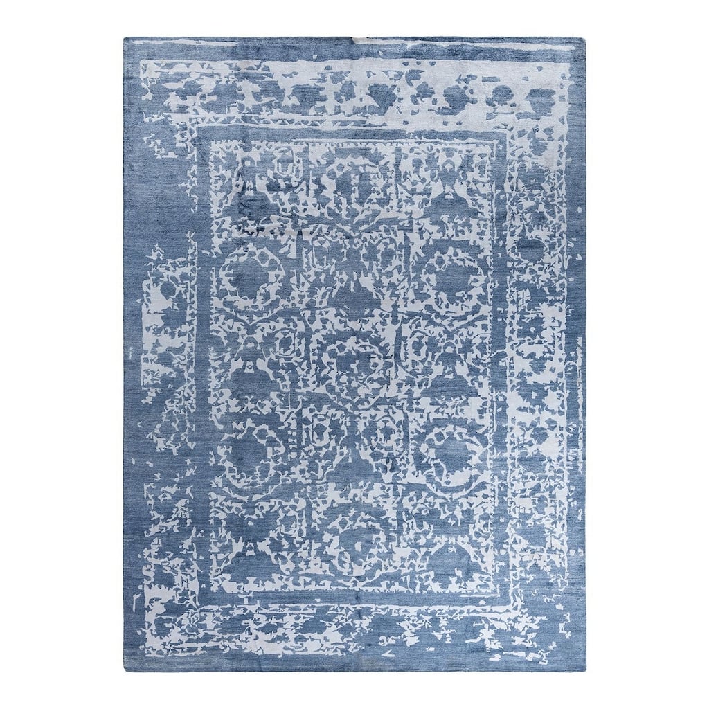 Modern One-of-a-Kind Hand-Knotted Area Rug - White, 9' 0" x 12' 1" - 9' 0" x 12' 1"