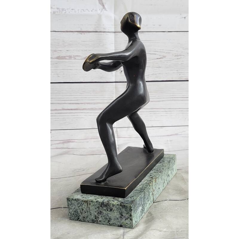 Ping Pong Bronze Metal Sculpture Statue Trophy Figure On Green Marble Base