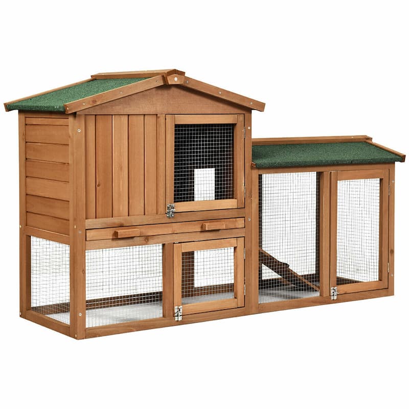 58" Wooden Rabbit Hutch Large Chicken Coop Weatherproof - Brown