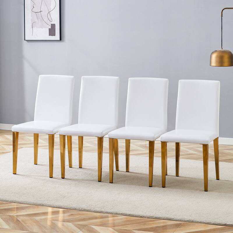 Dining Chair White Leather Side Chair Upholstered Chair Reception Chair Dressing Chair with Metal Legs - White Gold