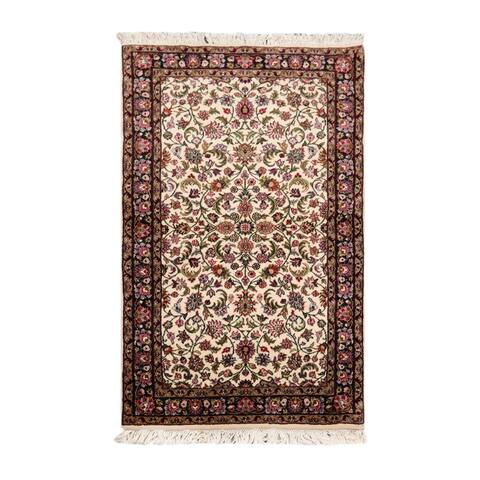 Hand Knotted Indo Kashan Ivory Persian Wool Traditional Oriental Rug - 3' x 5'