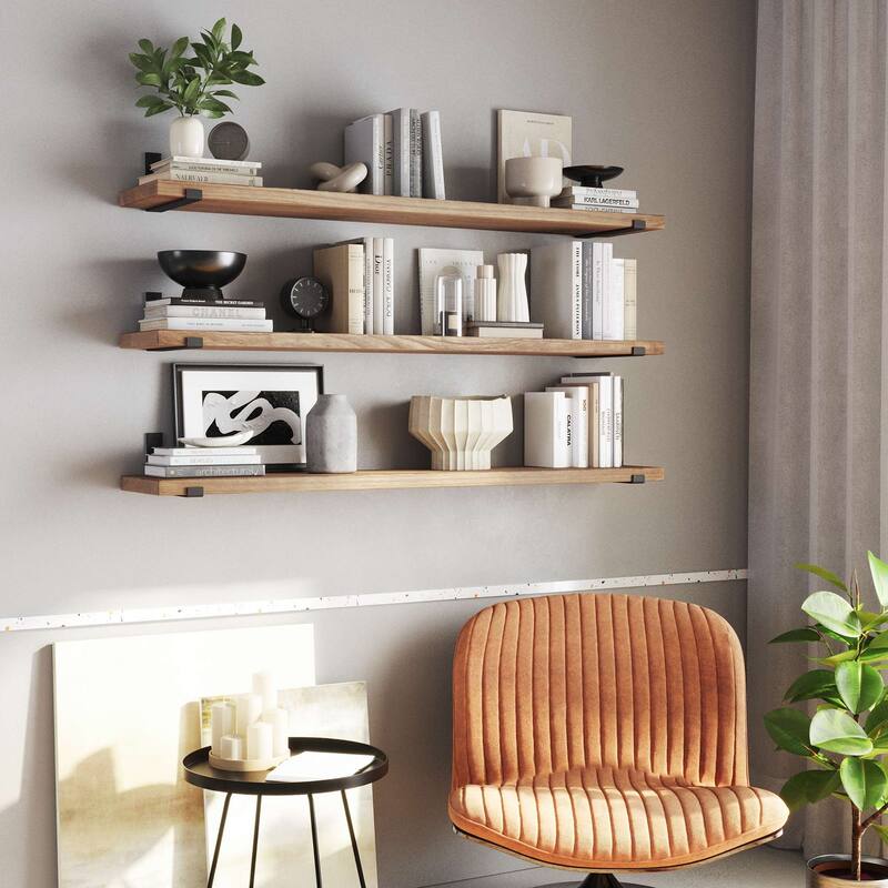 Wallniture Forte Wood Board 60" Long, 11.25'' Deep, 1.5" Thick, Wood Floating Shelf for Wall with Heavy Duty Metal Brackets, 1pc