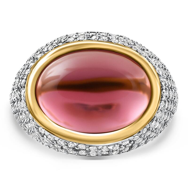 Bliss Diamond 11.17Ct Tourmaline & Pave Diamond East West Ring Yellow Gold Lab Grown