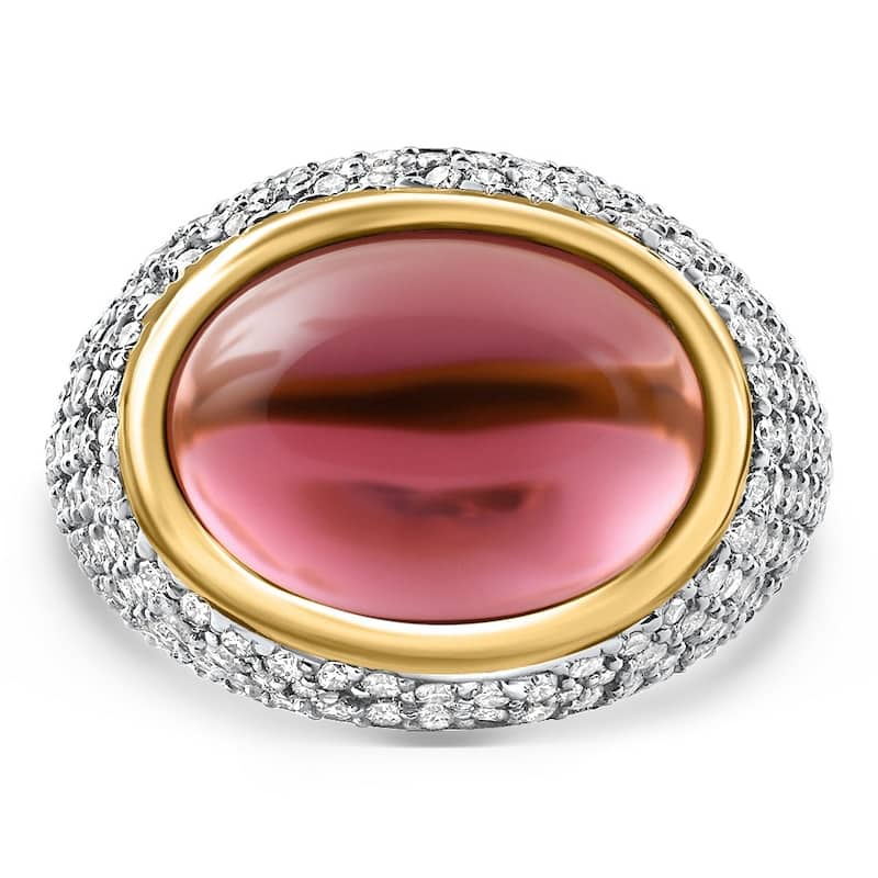 Bliss Diamond 11.17Ct Tourmaline & Pave Diamond East West Ring Yellow Gold Lab Grown - Yellow - 6 - White