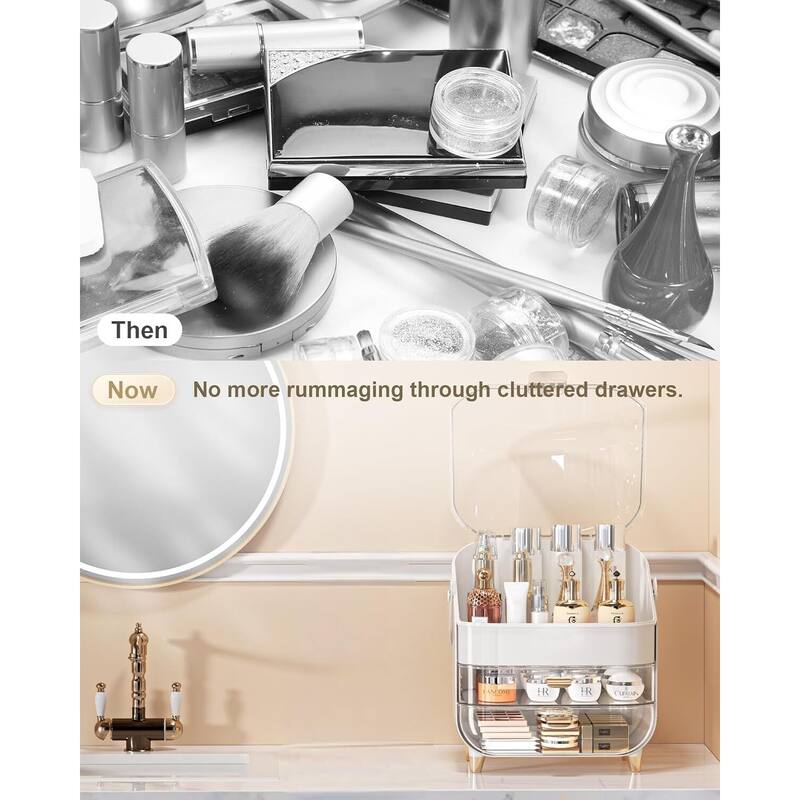 Makeup Skincare Holder Bathroom Counter Storage Box Cosmetic Display Cases - 11.7"D x 11.7"W x 15.6"H