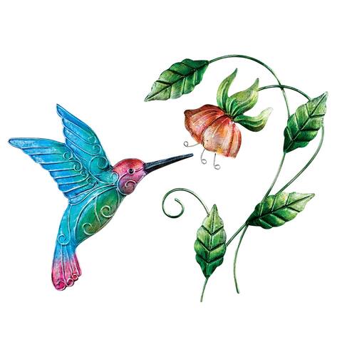 Intricate Hummingbird and Floral 2-Piece Wall Art Set - 17.800 x 13.630 x 0.750