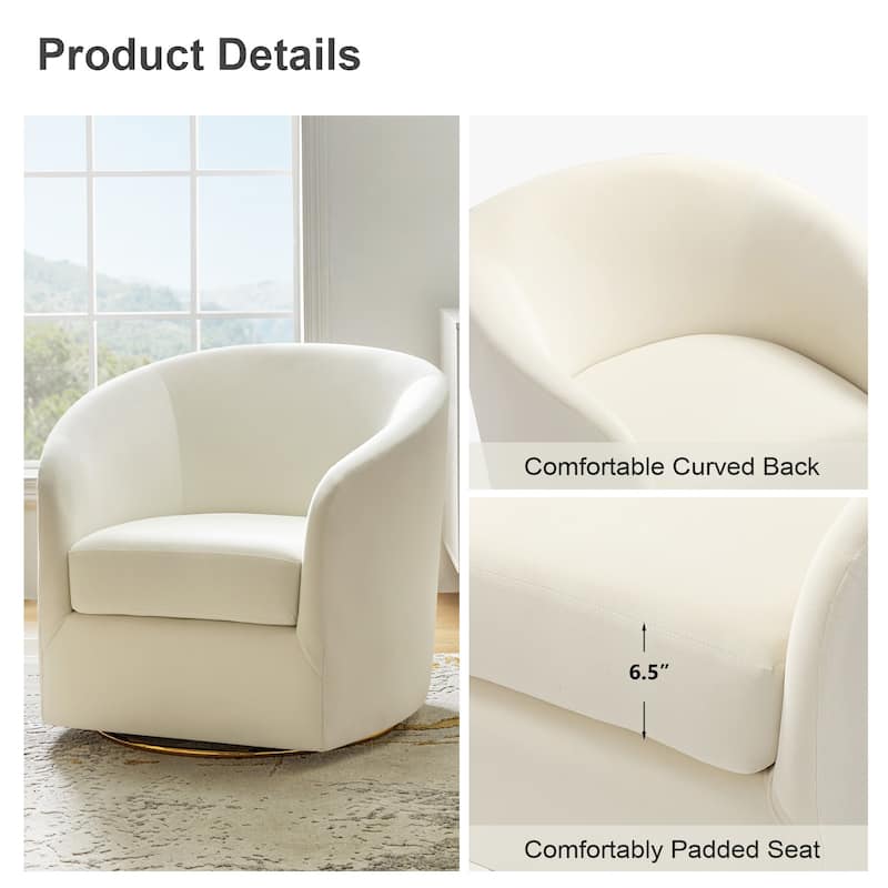 Eleuterio Modern Velvet Curved Swivel Accent Barrel Chair with Metal Base by HULALA HOME