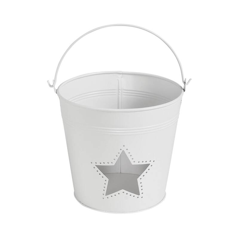 Metal Bucket w/ Star Cutout White 6x6.5x5