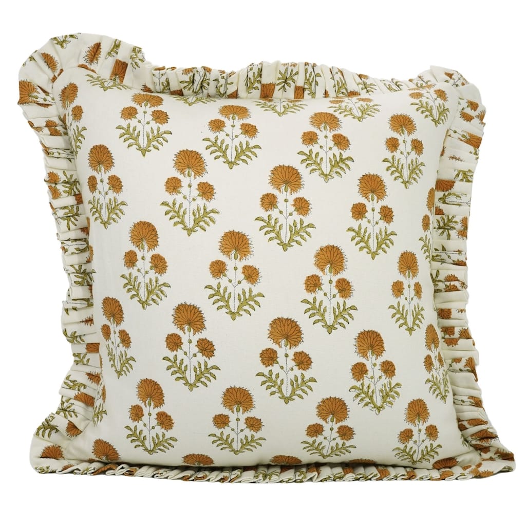 Block Print Boho Pure Cotton Musturd Pillow Cover- Rishi