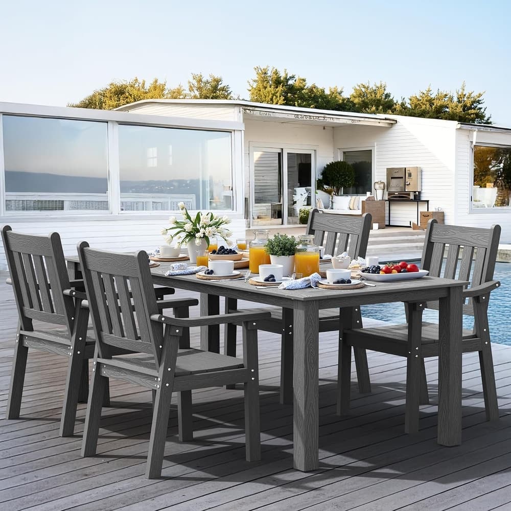 WINSOON 5-Piece HIPS All Weather Outdoor Patio Dining Sets with Umbrella Hole& Aluminum Frame,1-Table 4-Chairs