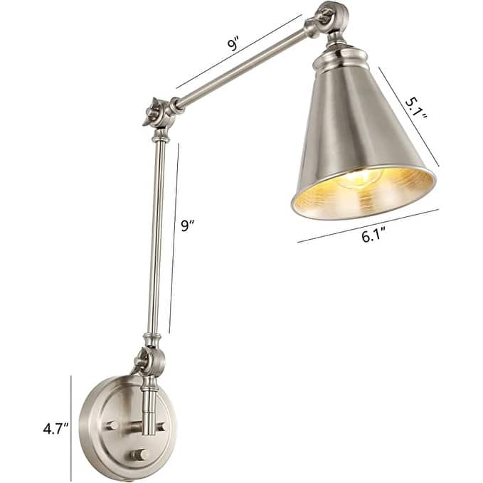 WINGBO 1-Light Vintage Adjustable Swing Arm Wall Sconce with Shade