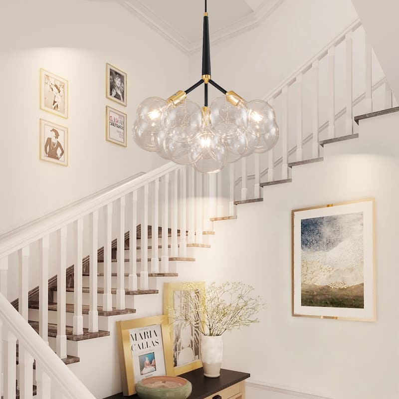 3-Light Modern Glam Cluster Clear Glass Globe Bubble Chandelier with Bulbs Included - 19.7 in. W x 22 in. H