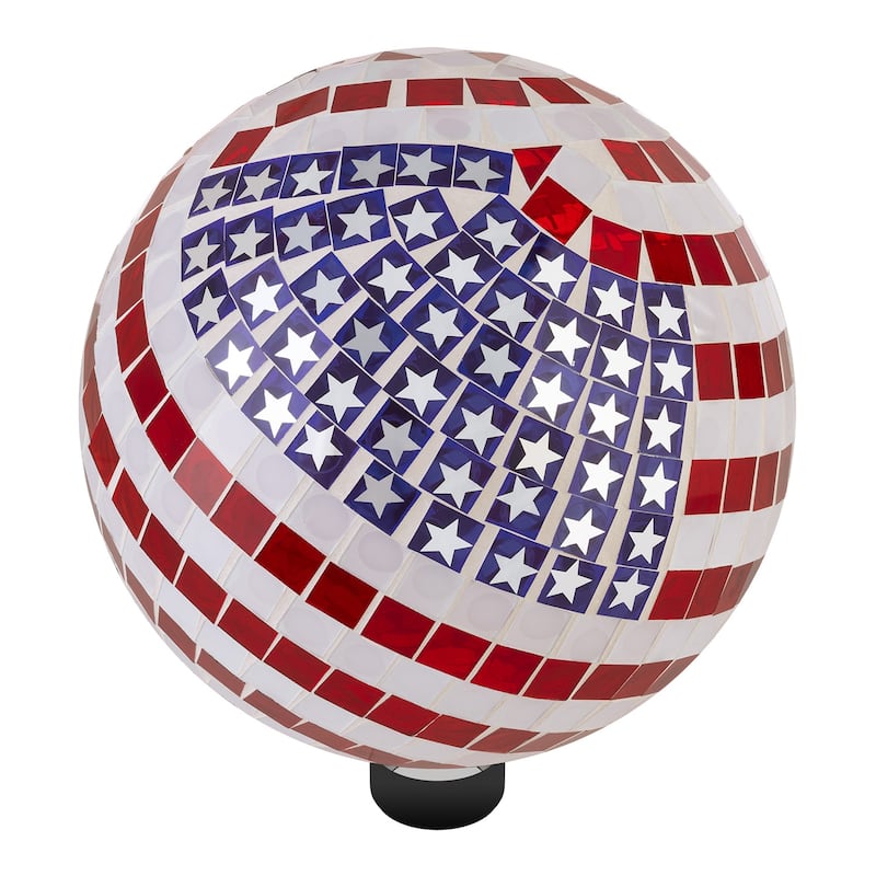 Alpine Corporation 10" Diameter Indoor/Outdoor Glass Mosaic Gazing Globe Yard Decoration, Patriotic Design