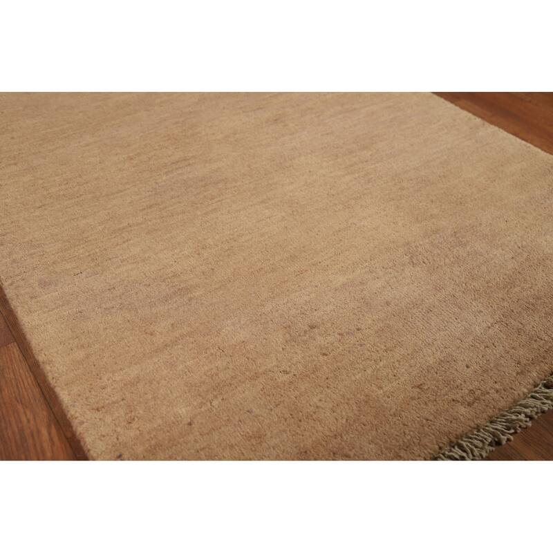 Light Brown Gabbeh Modern Runner Rug Hand-Knotted Wool Carpet - 2'7"x 9'9"