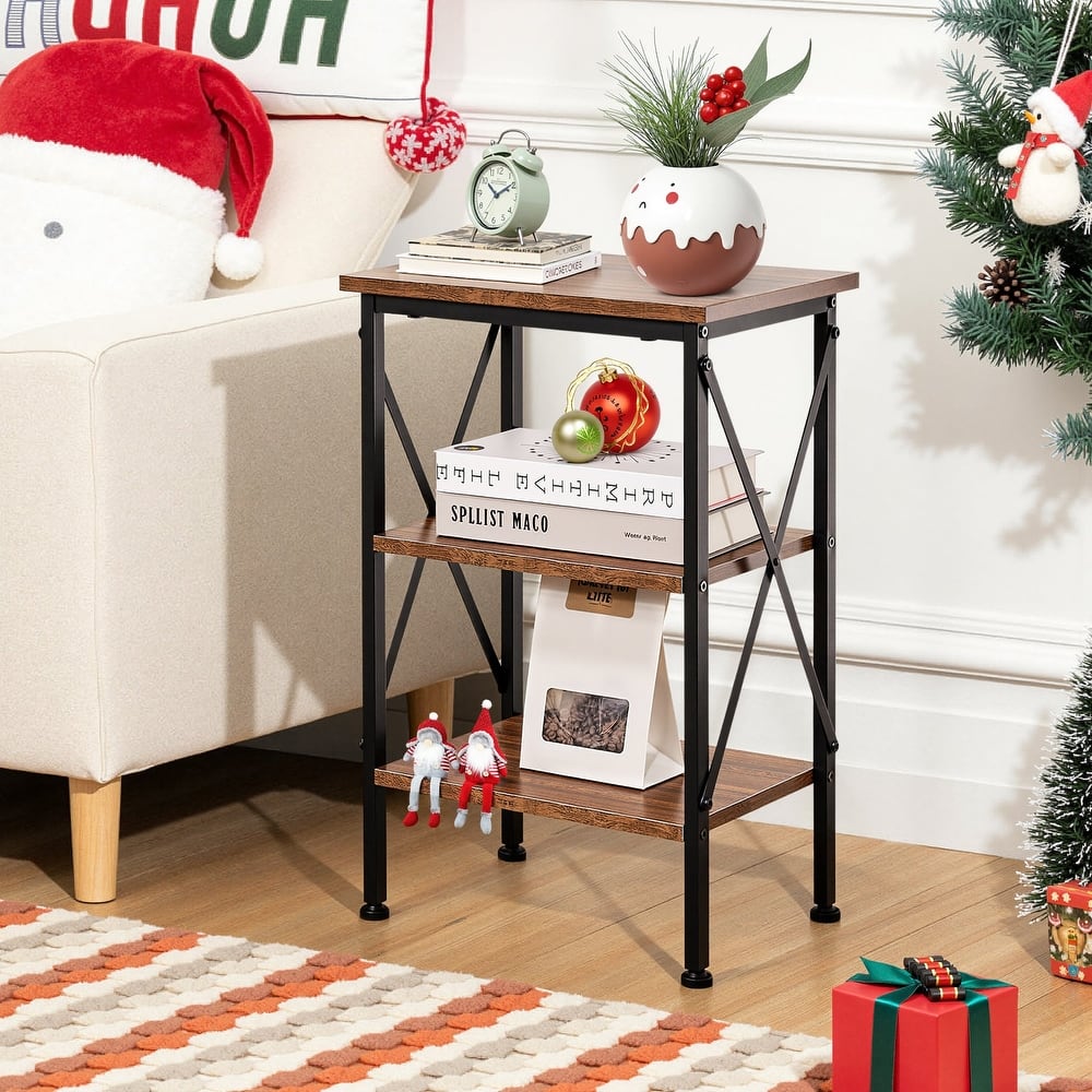 VECELO 3-Tier Open Shelf End Table with X-Frame Design 4-Step Easy Assembly 23.82" Height Side Table for Living Room or Bedroom