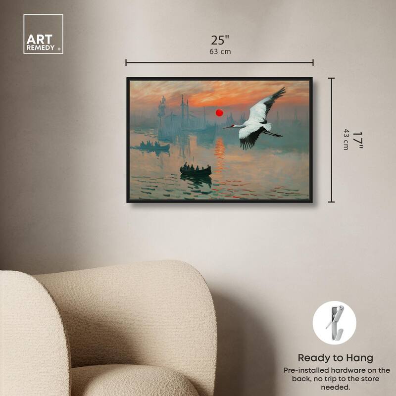 Crane Sunset Canvas by Art Remedy