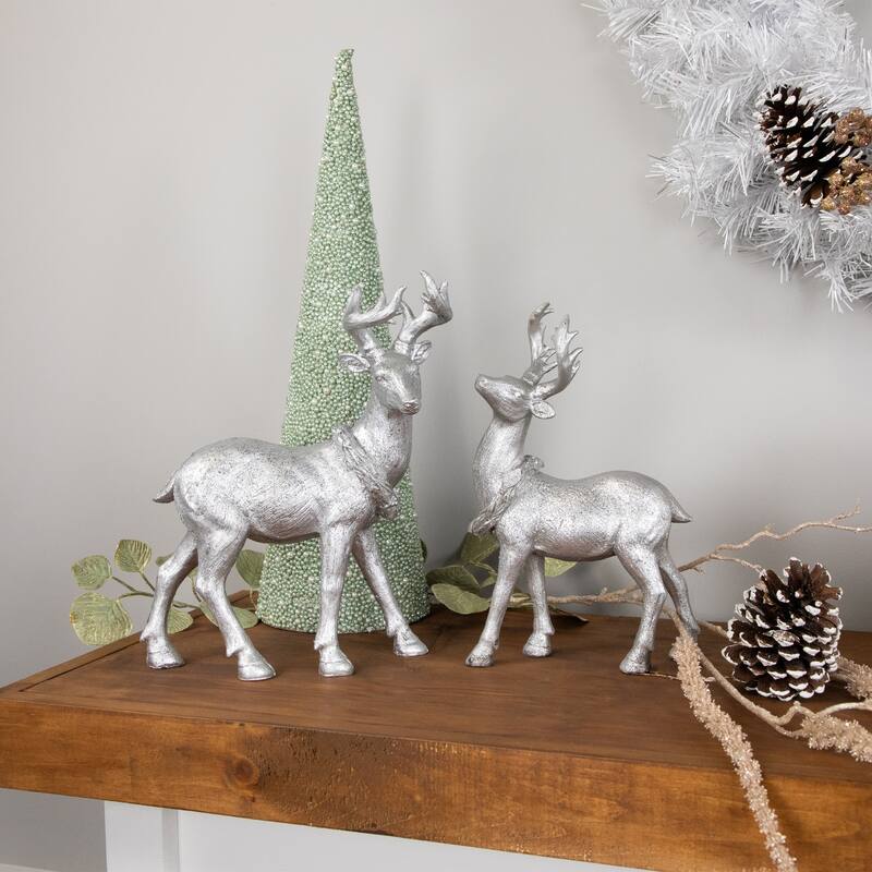 Standing Glitter Reindeer Decoration - 10.75" - Silver