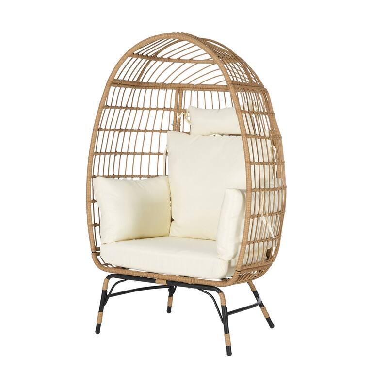 Luxury All-Weather Egg Chair, Oversized Rattan Hanging Chair for Patio, Balcony & Backyard, 6" Thick Fade-Resistant Cushions