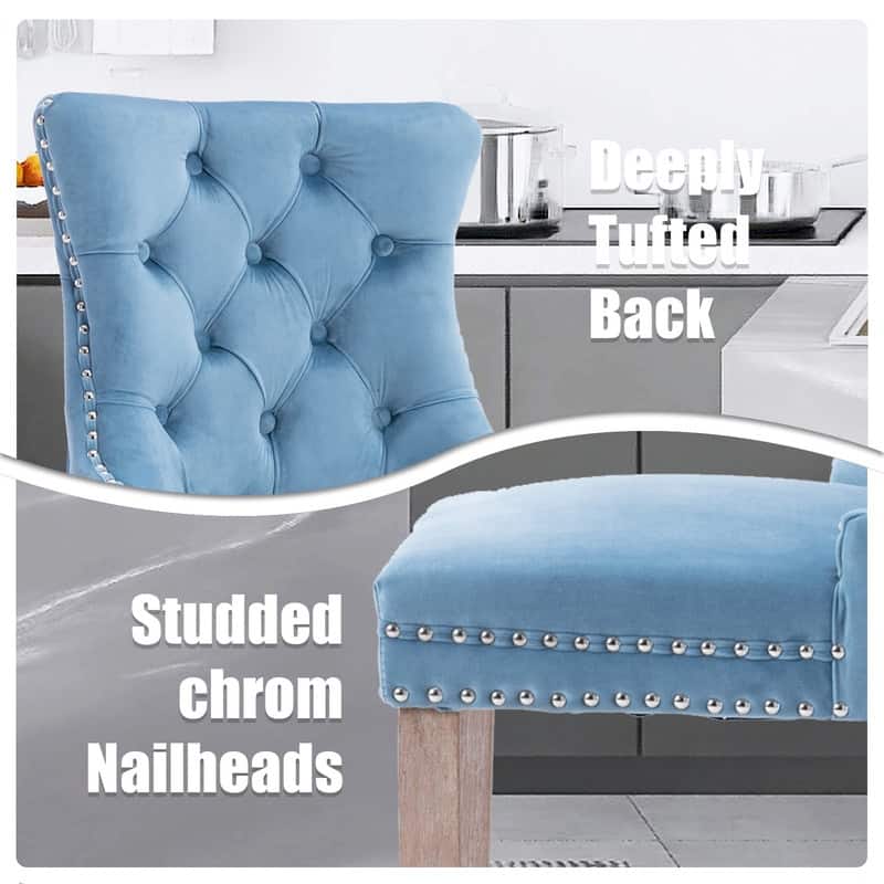 Wing Back Velvet Tufted Nailhead Barstools(Set of 6)