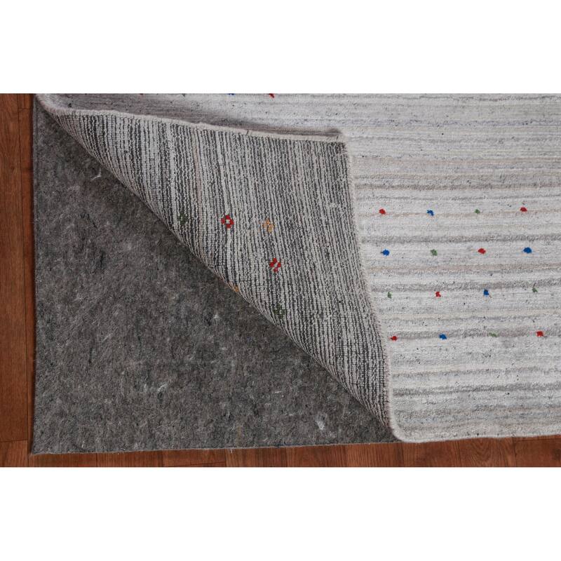 Hand Knotted Oriental 100% Wool Carpet Tribal Stripe Greys & Charcoal Gabbeh Area Rug - 12' 0'' X 8' 10''