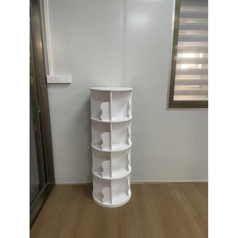 4 Tier Rotating Bookshelf Tower, Spinning Corner Bookshelf for Small Spaces, Revolving 360° Bookcase Storage Rack Tower