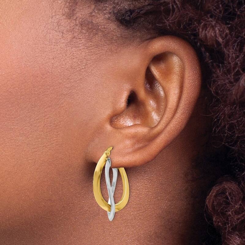 Curata 14k Two Tone Gold Italian Polished Twisted 27x11mm Double Hoop Earrings