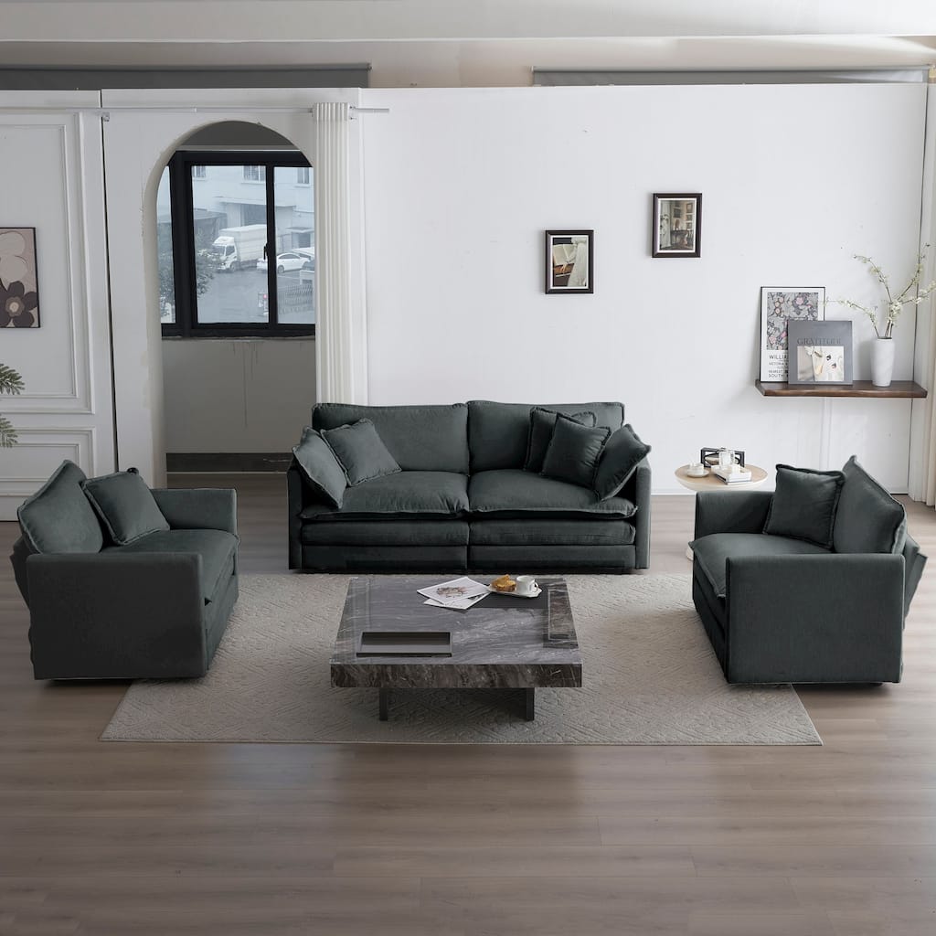 3 Piece UPholstered Oversized Deep Seat Sofa Set(2 Seat+1 Seat+1 Seat)