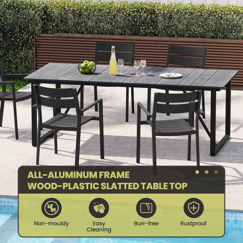 Outdoor Patio Aluminum Dining Table Rectangle with Umbrella Hole