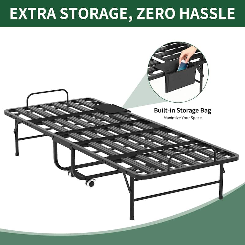 75 Inch Folding Bed with 5" Memory Foam Mattress, Rollaway Guest Bed, Heavy-Duty on Wheels, Portable Twin Bed
