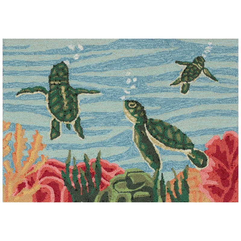 Liora Manne Frontporch Swimming Baby Turtles Indoor/Outdoor Area Rug - 2'6" x 4' - Navy