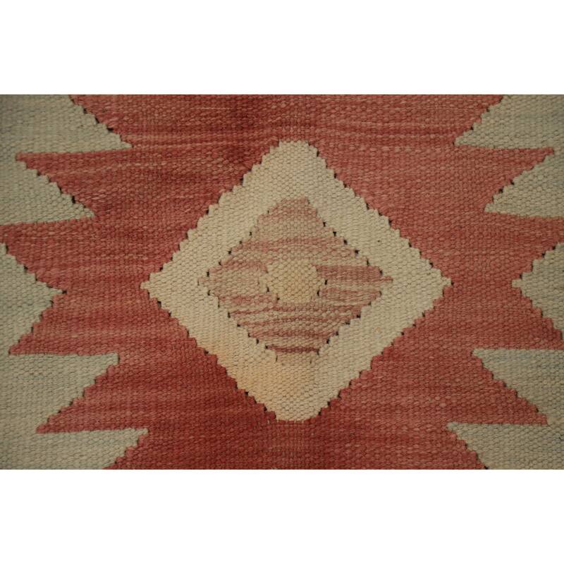 Hand Woven Oriental 100% Wool Carpet Southwestern Tribal Green Kilim Area Rug - 5' 8'' X 3' 11''
