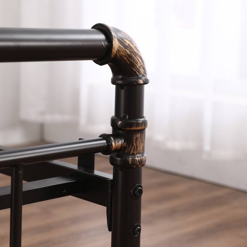 Single-Layer Bed Head and Soft Pull Buckle Bed End Standpipe Water Pipe Bed Black Gold-Painted Iron Bed