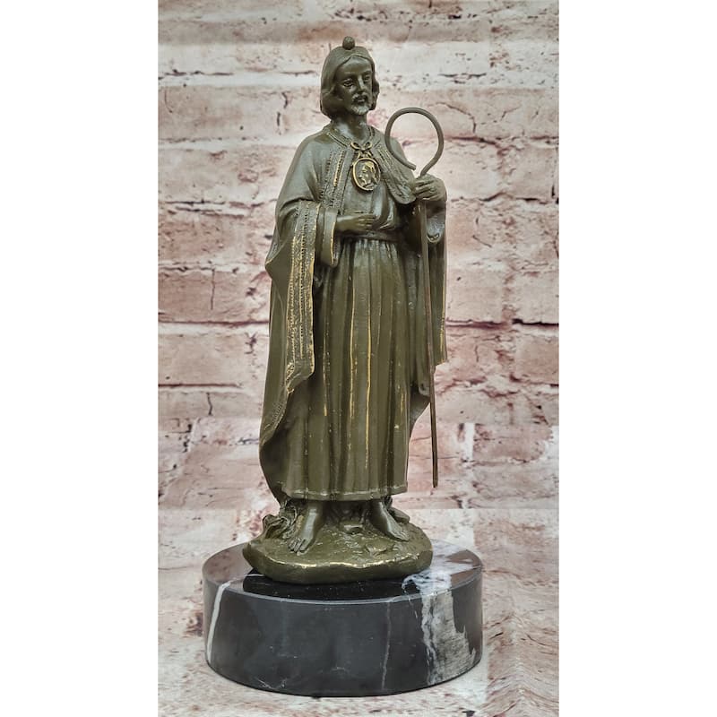 Bronze Saint Jude Sculpture Holding Staff – Religious Art On Marble Base