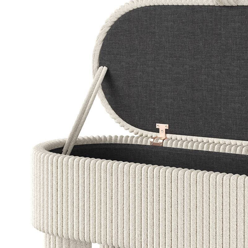 Modern Beige Corduroy Storage Ottoman Bench, Versatile Seat for Bedroom, Entryway & Living Room