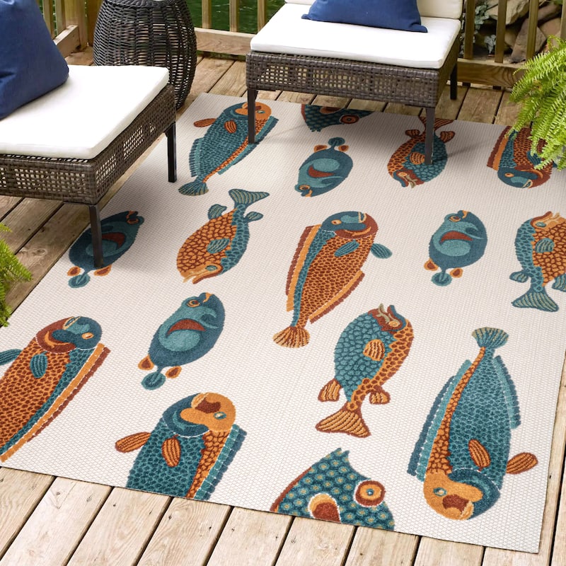 JONATHAN Y Aranciata Modern Fish High-Low Indoor/Outdoor Area Rug