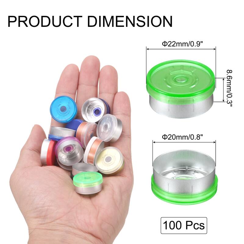 Flip Off Caps 100PCS Burr-Free Flip Off Top Caps - Green/Silver - 20mm