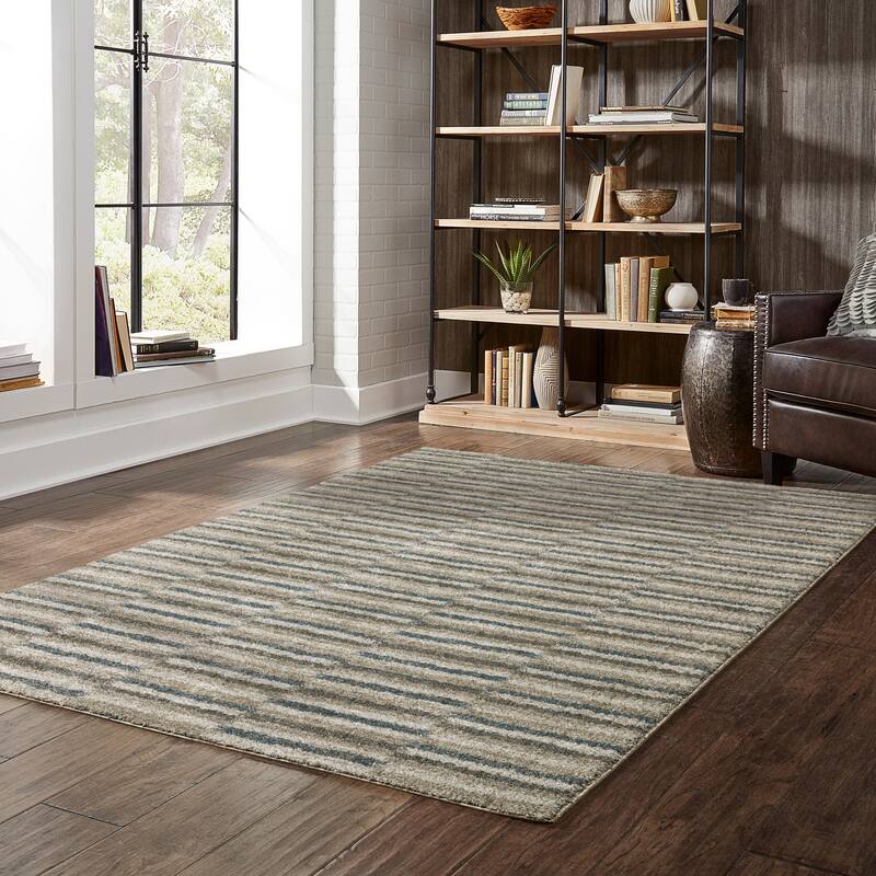 Style Haven Archer Multi Striped Teal/ Grey Indoor Area Rug. - 6' 7" x 9' 6" - Rectangle