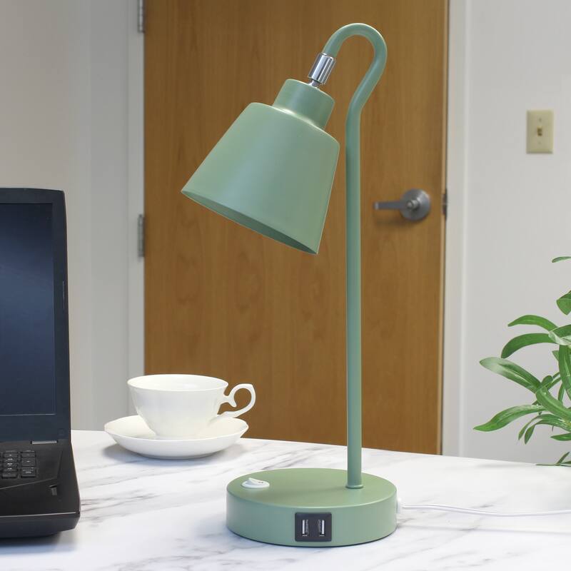 Modern Metal Desk Lamp with Dual USB Charging Ports Adjustable Arm Multiple Colors - 7.28” x 5.60” x 16”