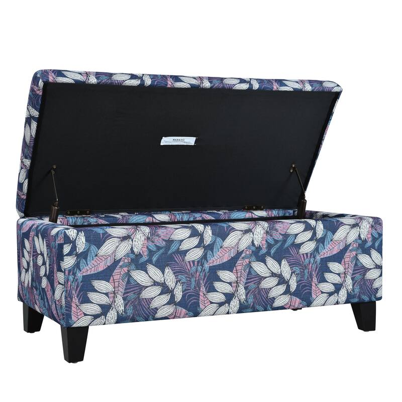 Luxury Storage Ottoman with Floral Patterned Fabric Soft-Close Hinges